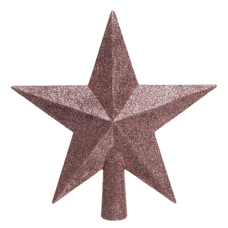 Kerstversiering kunststof glitter ster piek 19 cm en sterren slingers pakket oud roze van 3x stuks