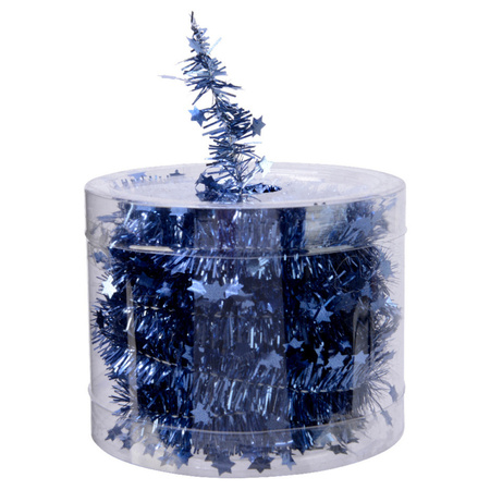 Decoris kerstslinger - met sterren - donkerblauw - lametta - 700 cm