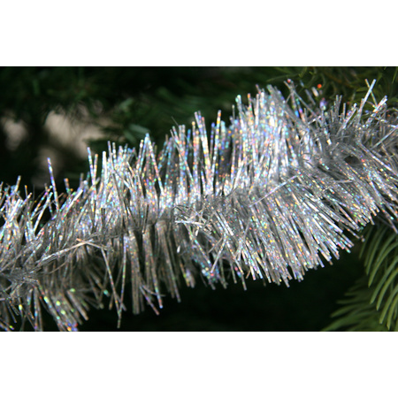 Decoris kerstslinger - zilver - 270 x 7,5 cm - glitter - tinsel/folie - lametta kerstboomversiering