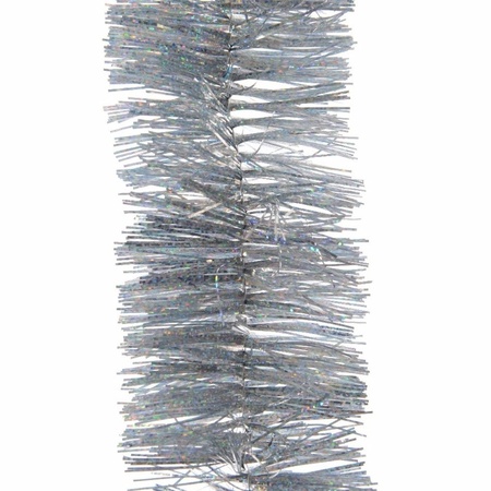 Kerstversiering glazen piek glans 26 cm en glitter folieslingers pakket zilver van 3x stuks