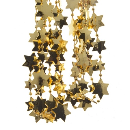 Decoris kerstslingers - 2x st - goud - sterren - 270 cm - kunststof - kerstversiering