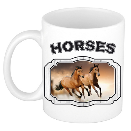 Dieren bruin paard beker - horses/ paarden mok wit 300 ml  