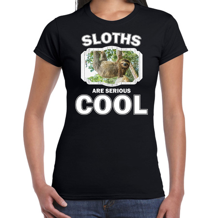 Dieren hangende luiaard t-shirt zwart dames - sloths are cool shirt