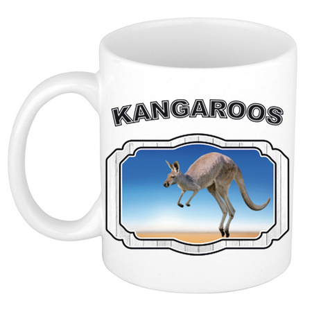 Dieren kangoeroe beker - kangaroos/ kangoeroes mok wit 300 ml  