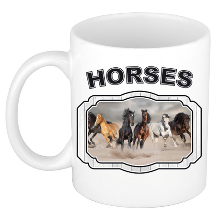 Dieren paard beker - horses/ paarden mok wit 300 ml  