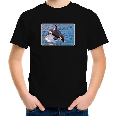 Dieren t-shirt met orka walvissen foto zwart voor kinderen