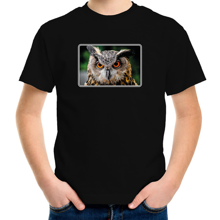 Dieren t-shirt met uilen foto zwart voor kinderen
