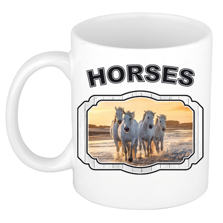 Dieren wit paard beker - horses/ paarden mok wit 300 ml  