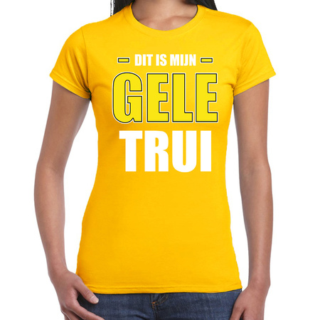 Dit is mijn gele trui fun tekst t-shirt geel voor dames