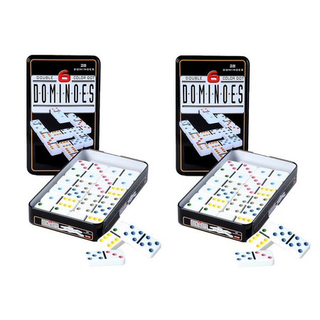 Domino spel dubbel/double 6 in blik 56x stenen