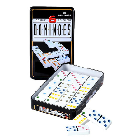 Domino game double 6 in tin can with 56x stones
