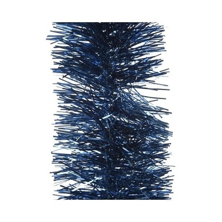 Kerstversiering glazen piek glans 26 cm en folieslingers pakket donkerblauw van 3x stuks