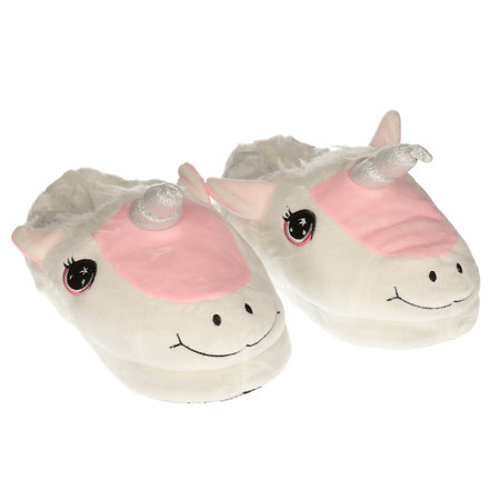 Eenhoorn sloffen - wit / roze - comfortabel - dieren pantoffels - volwassenen - unisex