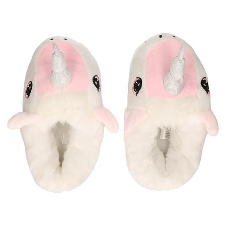 Eenhoorn sloffen - wit / roze - comfortabel - dieren pantoffels - volwassenen - unisex