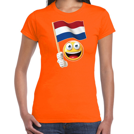 Emoticon Holland / Nederland landen t-shirt oranje voor dames