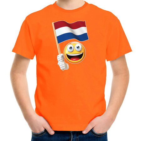 Emoticon with dutch flag t-shirt orange for kids