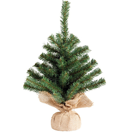 Kleine kunst kerstboom -groen -incl. paarden thema lichtsnoer gekleurd - H45 cm