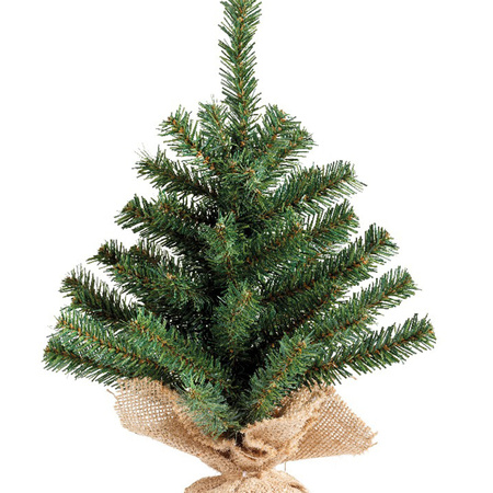 Everlands Mini kerstboom - groen - in jute zak - 45 cm 