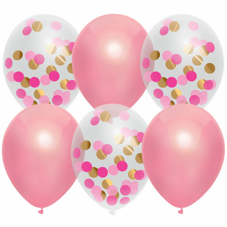 Feestversiering roze-mix thema ballonnen 18x stuks 30 cm