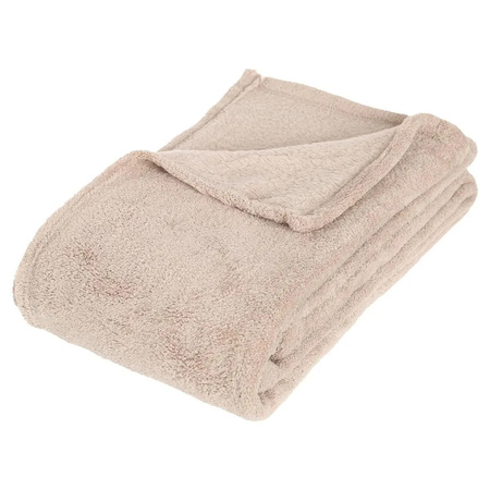 Fleece deken/plaid Beige 130 x 180 cm en een warmwater kruik 2 liter