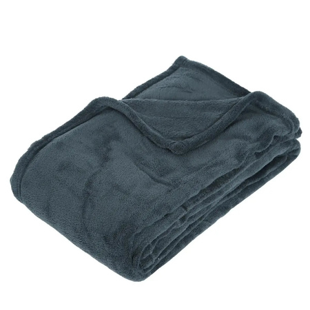 Fleece deken/plaid Blauwgrijs 130 x 180 cm en een warmwater kruik 2 liter