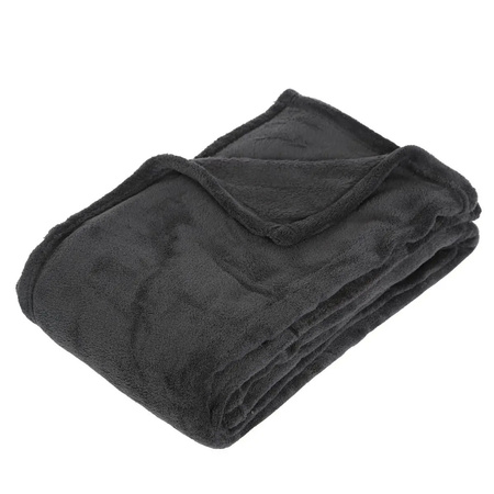 Fleece deken/plaid Donkergrijs 130 x 180 cm en een warmwater kruik 2 liter