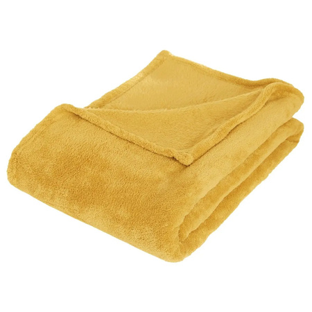 Fleece blanket/plaid Ochre Yellow 125 x 150 cm and a hot water bottle 2 liter