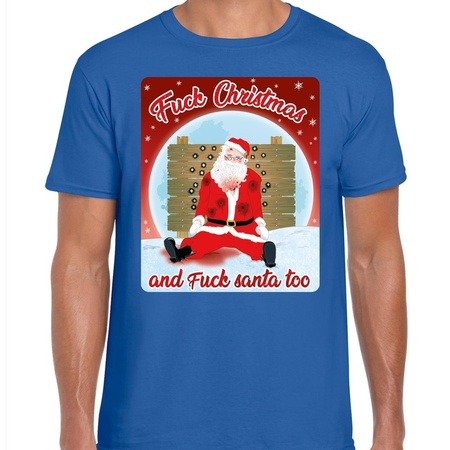 Christmas t-shirt fuck christmas blue for men