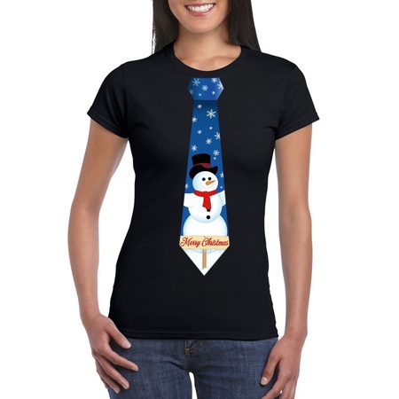 Christmas t-shirt  black snowman tie for ladies