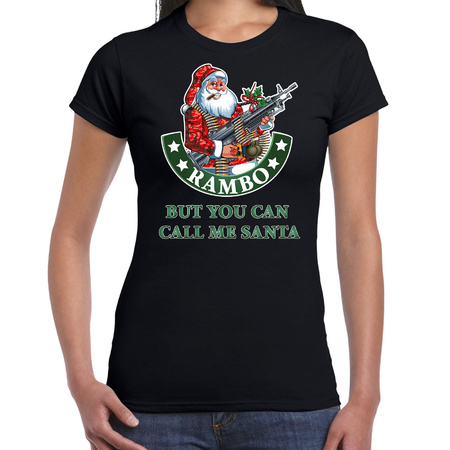 Fout Kerstshirt / outfit Rambo but you can call me Santa zwart voor dames