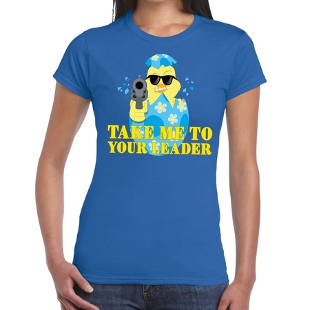 Fout paas t-shirt blauw take me to your leader voor dames