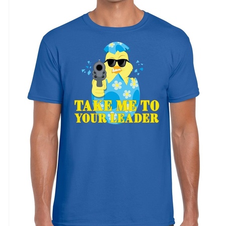 Fout paas t-shirt blauw take me to your leader voor heren