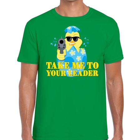 Fout paas t-shirt groen take me to your leader voor heren