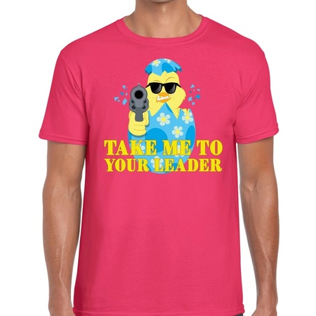 Fout paas t-shirt roze take me to your leader voor heren