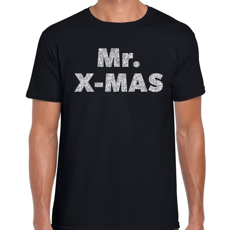 Foute Kerst t-shirt Mr X-mas zilver glitter / zwart heren