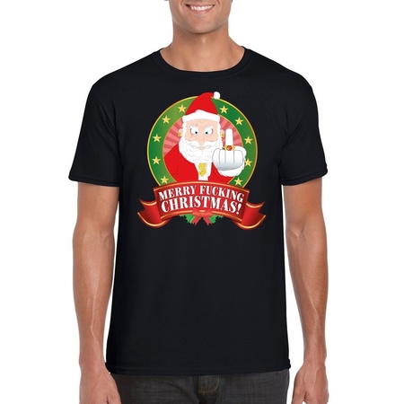 Foute Kerst t-shirt zwart Merry Fucking Christmas voor heren
