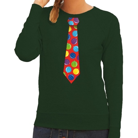 Christmas sweater with christmas balls tie green for women