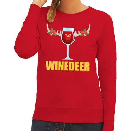Foute kersttrui/sweater - wijn - Winedeer - rood - voor dames