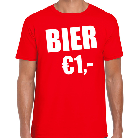 Fun t-shirt bier 1 euro rood voor heren
