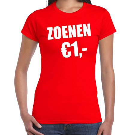 Fun t-shirt zoenen 1 euro rood voor dames