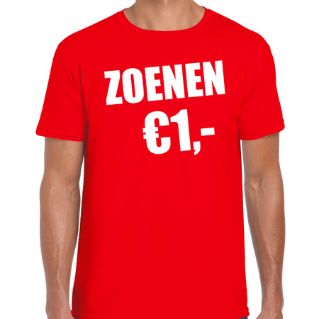 Fun t-shirt zoenen 1 euro rood voor heren