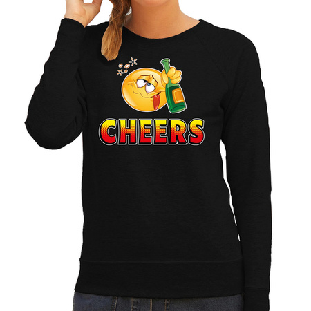 Funny emoticon sweater Cheers zwart dames