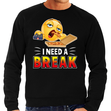 Funny emoticon sweater I need a break zwart heren