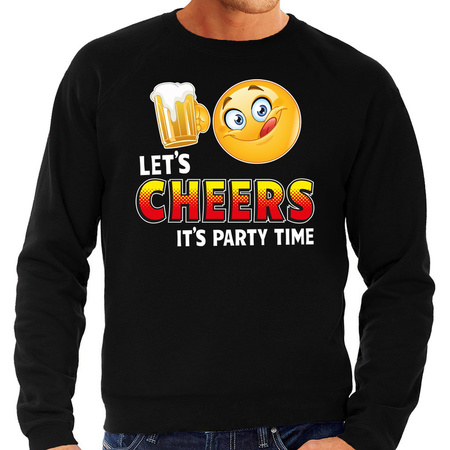 Funny emoticon sweater Lets cheers its party time zwart heren