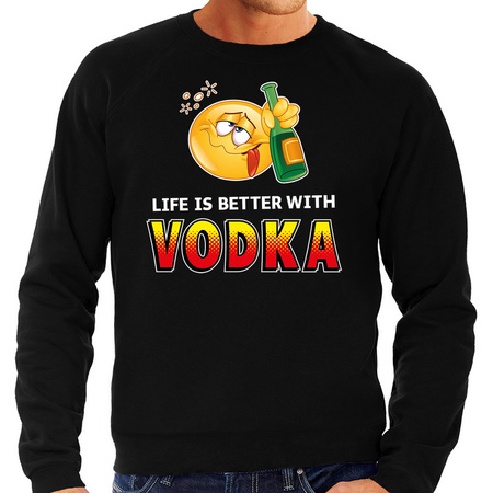 Funny emoticon sweater Life is better with vodka zwart heren