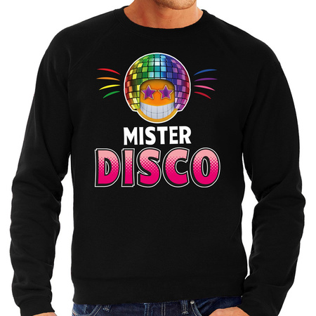 Funny emoticon sweater Mister disco zwart heren