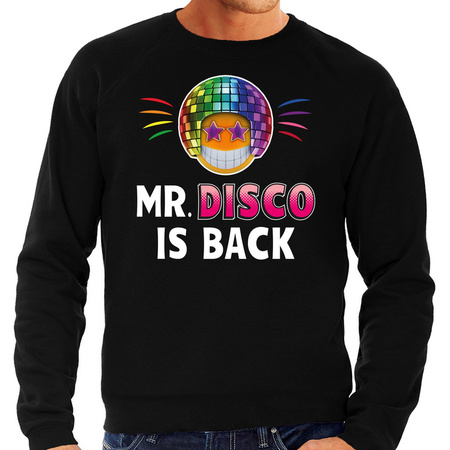 Funny emoticon sweater Mr. Disco is back zwart heren