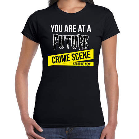 Future crime scene halloween verkleed t-shirt zwart voor dames