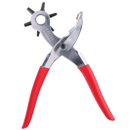 Hole pliers/turret pliers with non-slip handle 21 cm for 6 sizes of holes