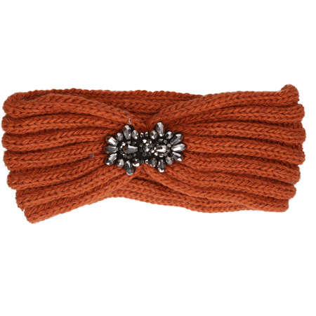 Gebreide winter hoofdband donker oranje voor dames